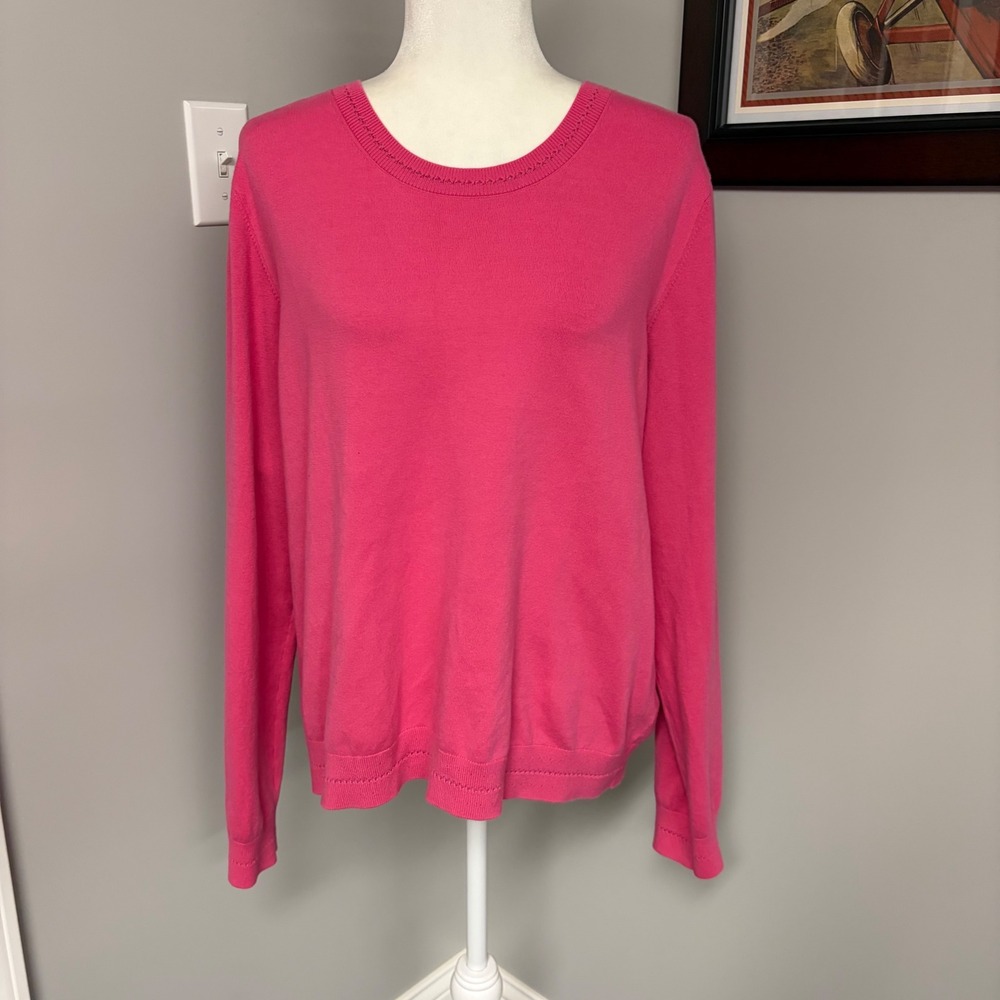 Boden Pink Cotton Blend Pointelle Trim Crewneck Sweater XL K0833